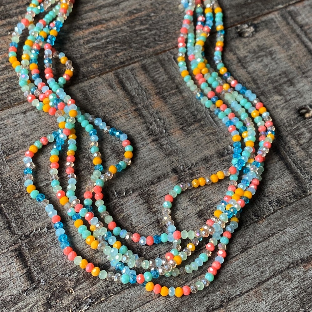NEW Multicolor Glass Crystal Beaded Layered Necklace